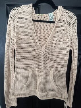 Stamp 10 Lightweight Cream V-Neck Hooded Sweater